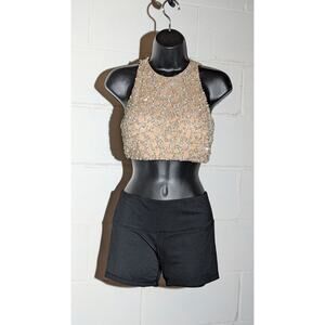 Glamour by Terani Couture Crop Top Beaded Embellished Sleeveless Blouse Size 4
